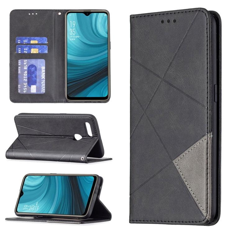 For OPPO A7 Rhombus Texture Horizontal Flip Magnetic Leather Case with Holder & Card Slots