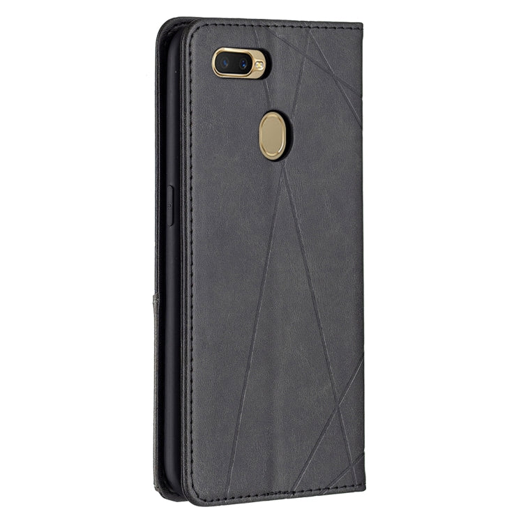 For OPPO A7 Rhombus Texture Horizontal Flip Magnetic Leather Case with Holder & Card Slots