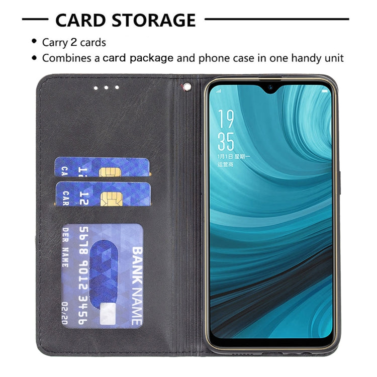 For OPPO A7 Rhombus Texture Horizontal Flip Magnetic Leather Case with Holder & Card Slots