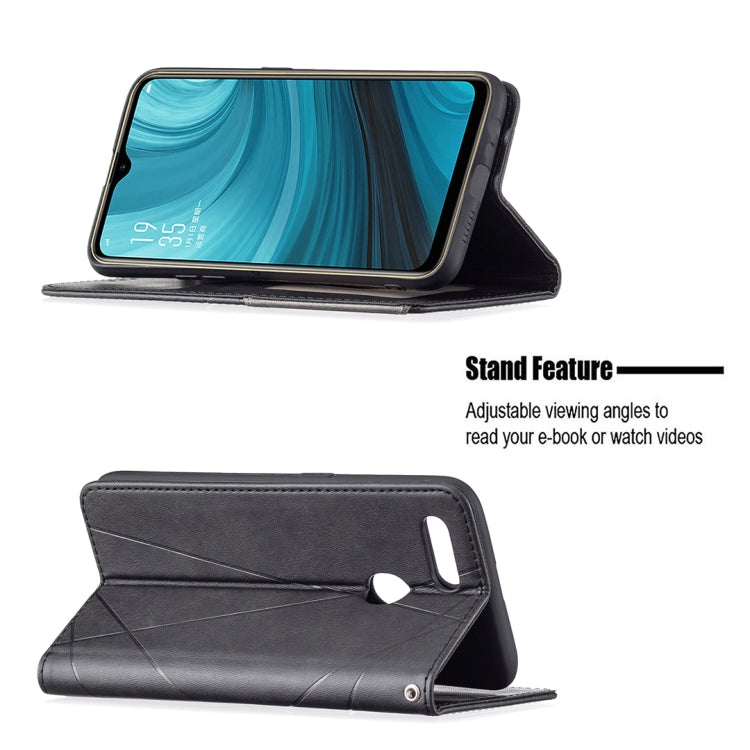 For OPPO A7 Rhombus Texture Horizontal Flip Magnetic Leather Case with Holder & Card Slots