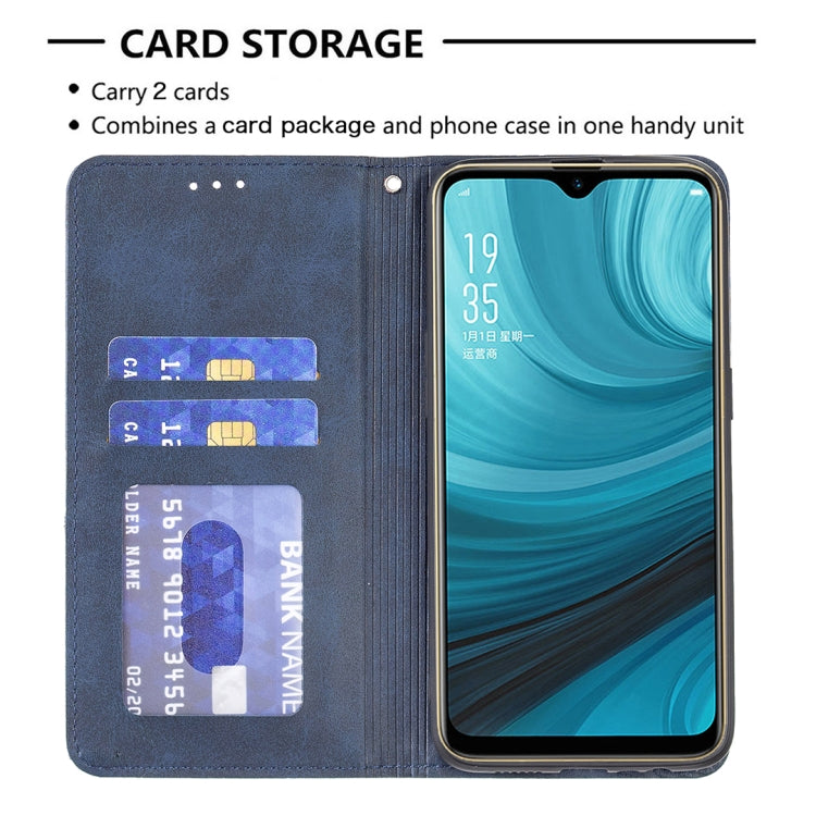 For OPPO A7 Rhombus Texture Horizontal Flip Magnetic Leather Case with Holder & Card Slots