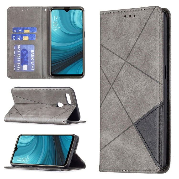 For OPPO A7 Rhombus Texture Horizontal Flip Magnetic Leather Case with Holder & Card Slots