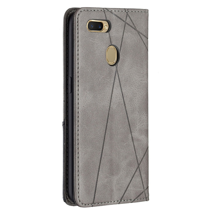 For OPPO A7 Rhombus Texture Horizontal Flip Magnetic Leather Case with Holder & Card Slots