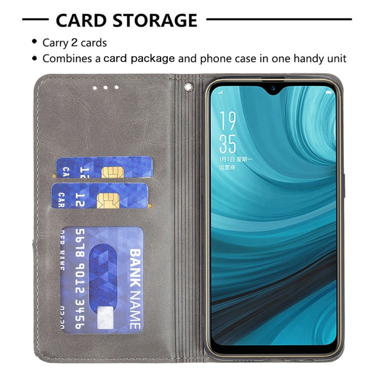 For OPPO A7 Rhombus Texture Horizontal Flip Magnetic Leather Case with Holder & Card Slots