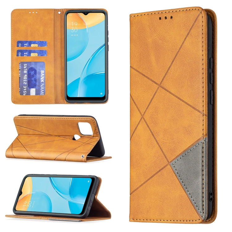 For OPPO A15 Rhombus Texture Horizontal Flip Magnetic Leather Case with Holder & Card Slots