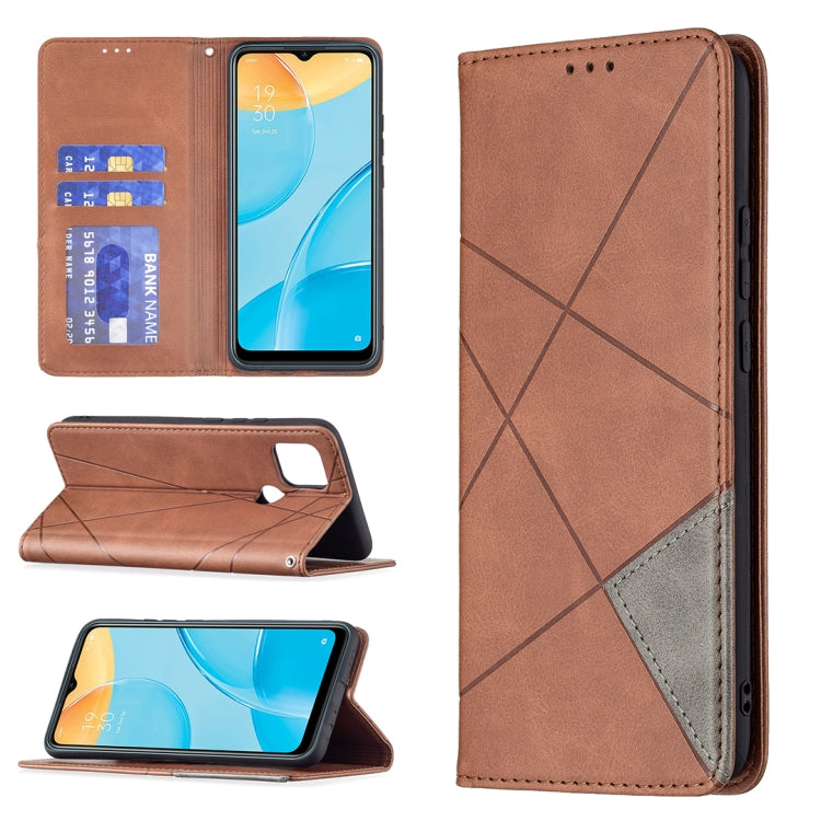 For OPPO A15 Rhombus Texture Horizontal Flip Magnetic Leather Case with Holder & Card Slots