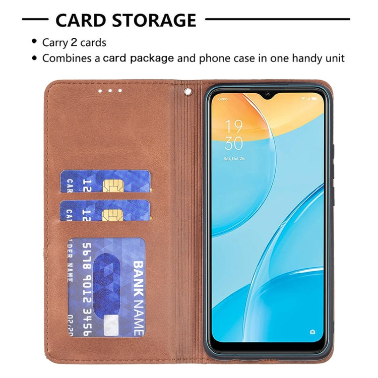 For OPPO A15 Rhombus Texture Horizontal Flip Magnetic Leather Case with Holder & Card Slots