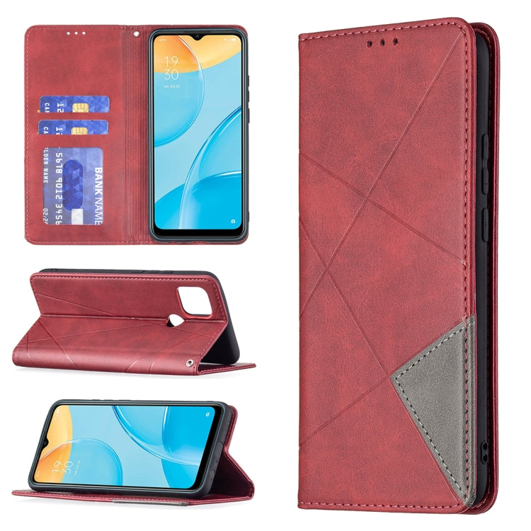 For OPPO A15 Rhombus Texture Horizontal Flip Magnetic Leather Case with Holder & Card Slots