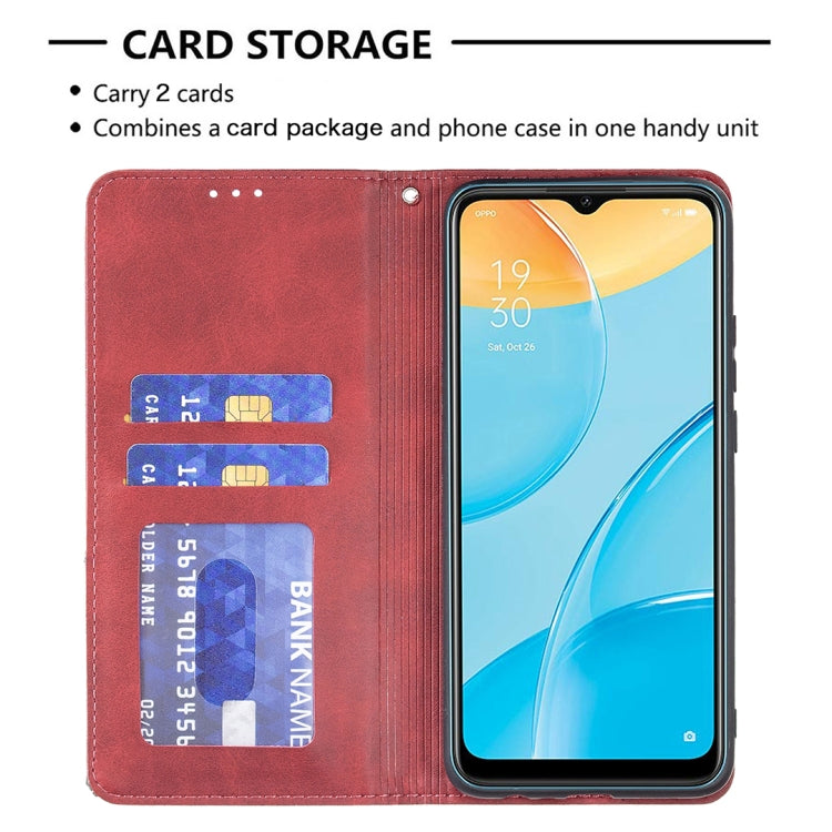 For OPPO A15 Rhombus Texture Horizontal Flip Magnetic Leather Case with Holder & Card Slots