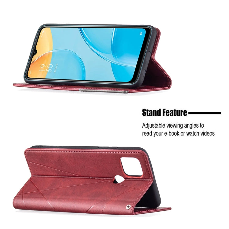 For OPPO A15 Rhombus Texture Horizontal Flip Magnetic Leather Case with Holder & Card Slots