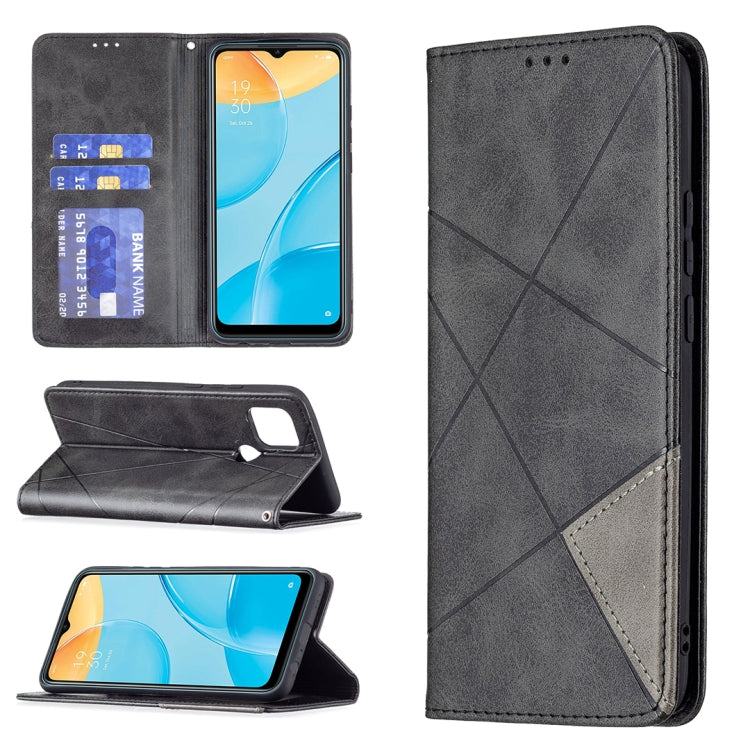 For OPPO A15 Rhombus Texture Horizontal Flip Magnetic Leather Case with Holder & Card Slots