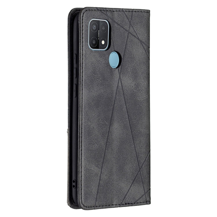 For OPPO A15 Rhombus Texture Horizontal Flip Magnetic Leather Case with Holder & Card Slots