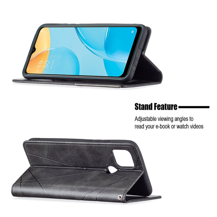 For OPPO A15 Rhombus Texture Horizontal Flip Magnetic Leather Case with Holder & Card Slots