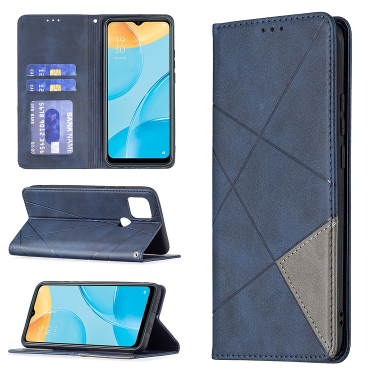 For OPPO A15 Rhombus Texture Horizontal Flip Magnetic Leather Case with Holder & Card Slots