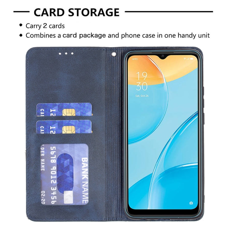 For OPPO A15 Rhombus Texture Horizontal Flip Magnetic Leather Case with Holder & Card Slots