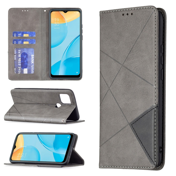 For OPPO A15 Rhombus Texture Horizontal Flip Magnetic Leather Case with Holder & Card Slots