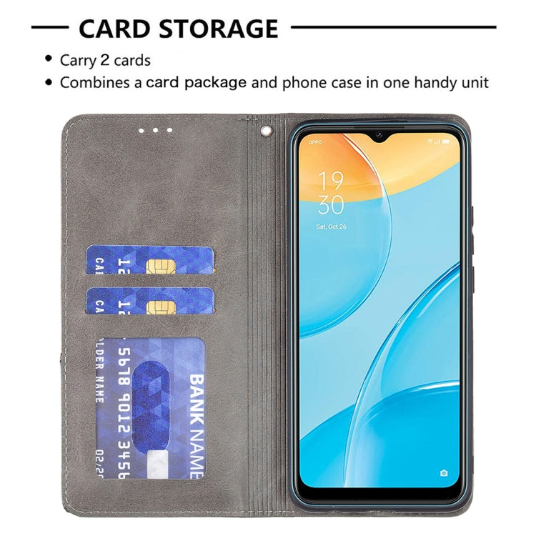For OPPO A15 Rhombus Texture Horizontal Flip Magnetic Leather Case with Holder & Card Slots