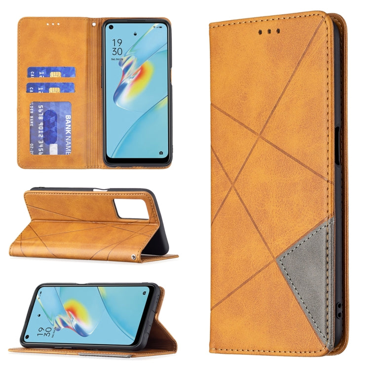 For OPPO A54 4G / A55 5G Rhombus Texture Horizontal Flip Magnetic Leather Case with Holder & Card Slots