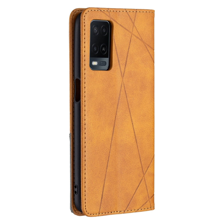 For OPPO A54 4G / A55 5G Rhombus Texture Horizontal Flip Magnetic Leather Case with Holder & Card Slots