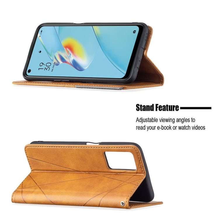 For OPPO A54 4G / A55 5G Rhombus Texture Horizontal Flip Magnetic Leather Case with Holder & Card Slots