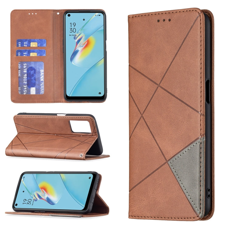 For OPPO A54 4G / A55 5G Rhombus Texture Horizontal Flip Magnetic Leather Case with Holder & Card Slots
