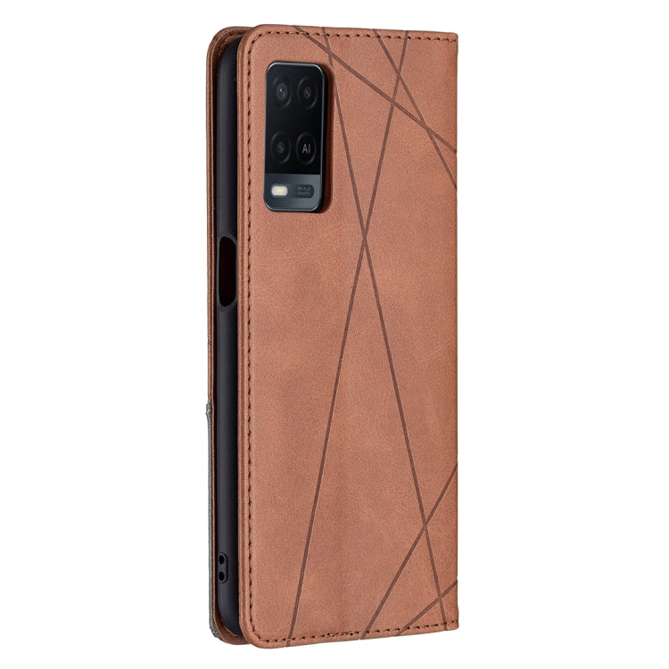 For OPPO A54 4G / A55 5G Rhombus Texture Horizontal Flip Magnetic Leather Case with Holder & Card Slots