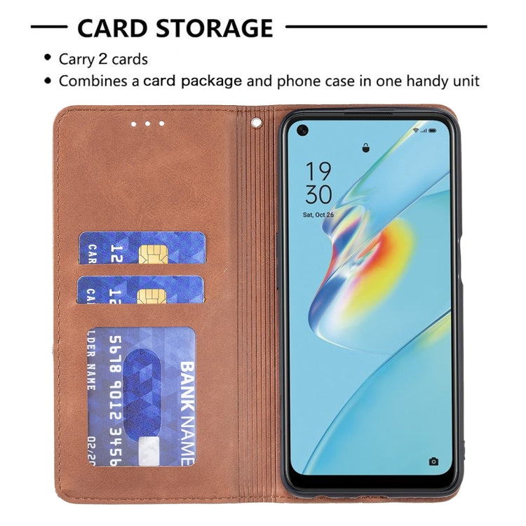 For OPPO A54 4G / A55 5G Rhombus Texture Horizontal Flip Magnetic Leather Case with Holder & Card Slots