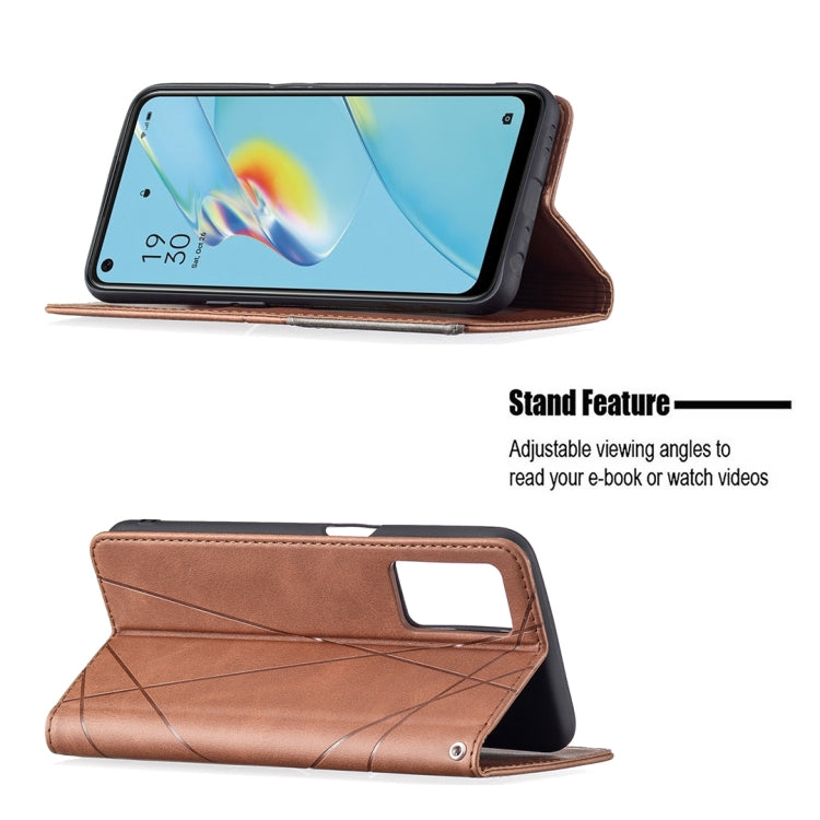 For OPPO A54 4G / A55 5G Rhombus Texture Horizontal Flip Magnetic Leather Case with Holder & Card Slots