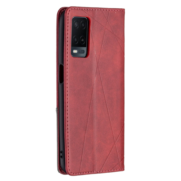 For OPPO A54 4G / A55 5G Rhombus Texture Horizontal Flip Magnetic Leather Case with Holder & Card Slots