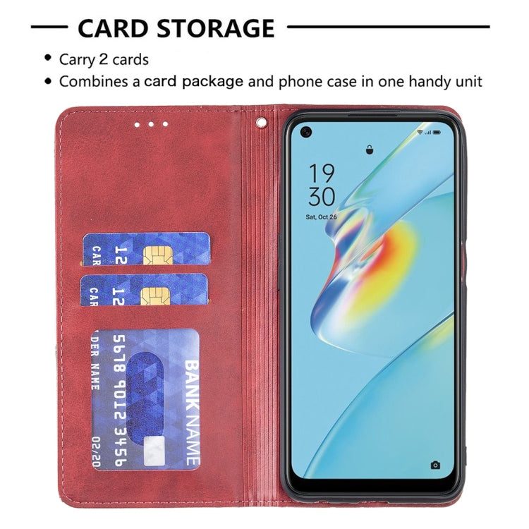 For OPPO A54 4G / A55 5G Rhombus Texture Horizontal Flip Magnetic Leather Case with Holder & Card Slots