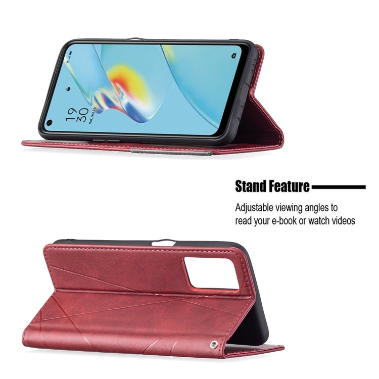 For OPPO A54 4G / A55 5G Rhombus Texture Horizontal Flip Magnetic Leather Case with Holder & Card Slots