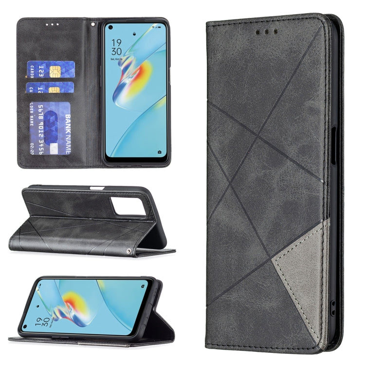 For OPPO A54 4G / A55 5G Rhombus Texture Horizontal Flip Magnetic Leather Case with Holder & Card Slots