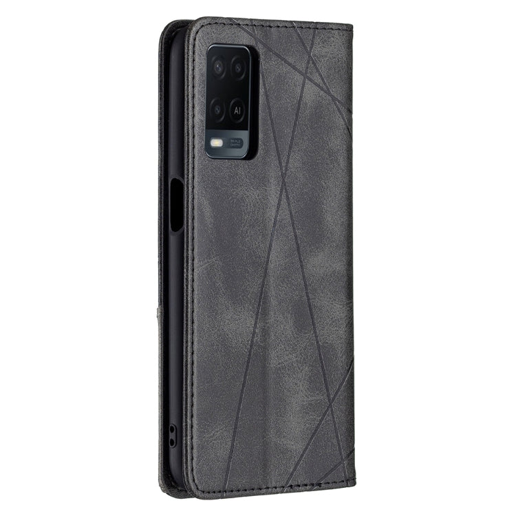 For OPPO A54 4G / A55 5G Rhombus Texture Horizontal Flip Magnetic Leather Case with Holder & Card Slots