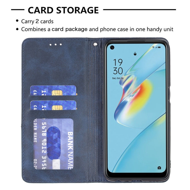 For OPPO A54 4G / A55 5G Rhombus Texture Horizontal Flip Magnetic Leather Case with Holder & Card Slots