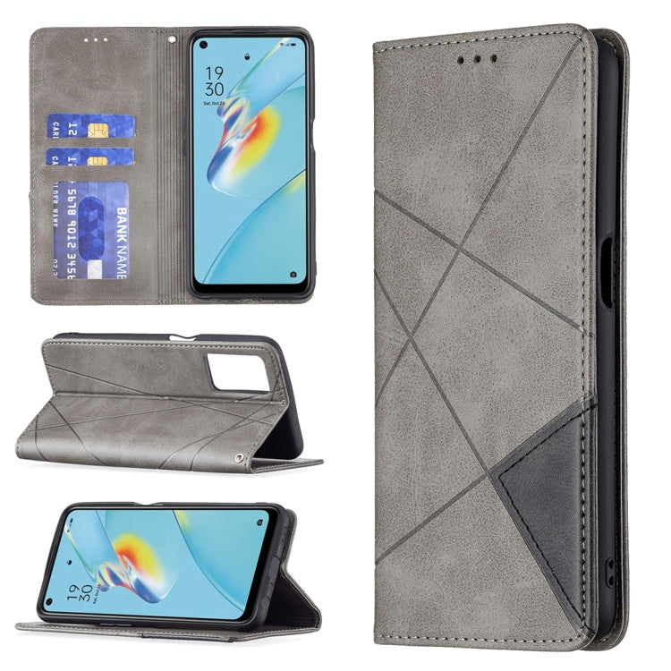 For OPPO A54 4G / A55 5G Rhombus Texture Horizontal Flip Magnetic Leather Case with Holder & Card Slots