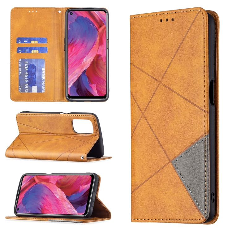 For OPPO A74 5G / A93 5G / A54 5G Rhombus Texture Horizontal Flip Magnetic Leather Case with Holder & Card Slots