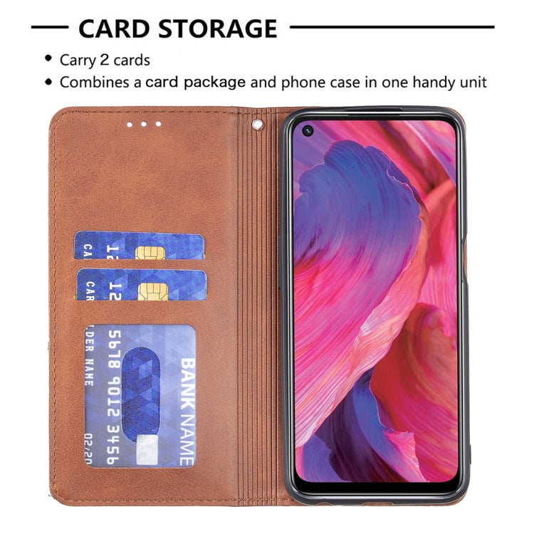 For OPPO A74 5G / A93 5G / A54 5G Rhombus Texture Horizontal Flip Magnetic Leather Case with Holder & Card Slots
