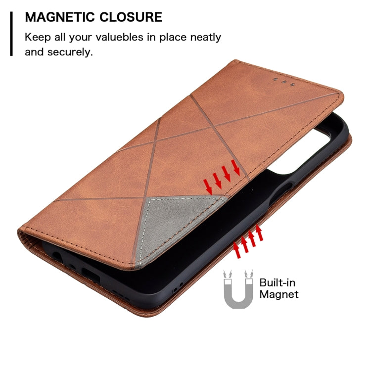 For OPPO A74 5G / A93 5G / A54 5G Rhombus Texture Horizontal Flip Magnetic Leather Case with Holder & Card Slots