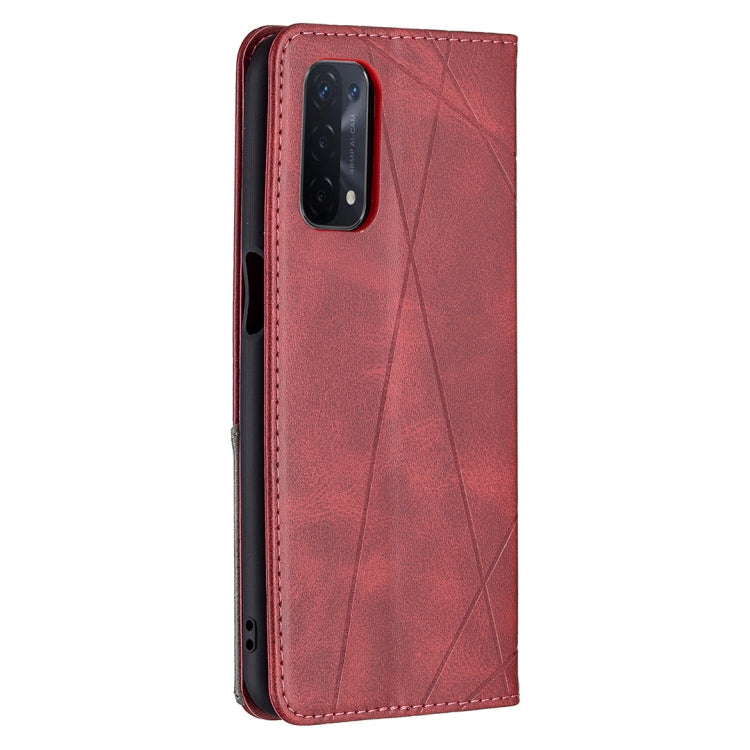 For OPPO A74 5G / A93 5G / A54 5G Rhombus Texture Horizontal Flip Magnetic Leather Case with Holder & Card Slots
