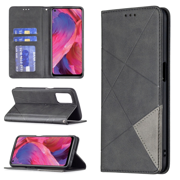 For OPPO A74 5G / A93 5G / A54 5G Rhombus Texture Horizontal Flip Magnetic Leather Case with Holder & Card Slots