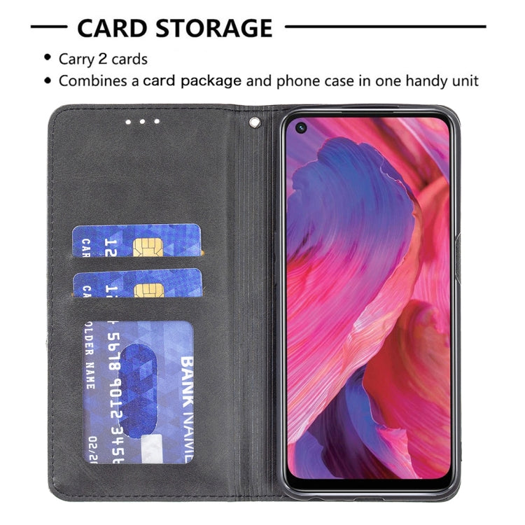 For OPPO A74 5G / A93 5G / A54 5G Rhombus Texture Horizontal Flip Magnetic Leather Case with Holder & Card Slots