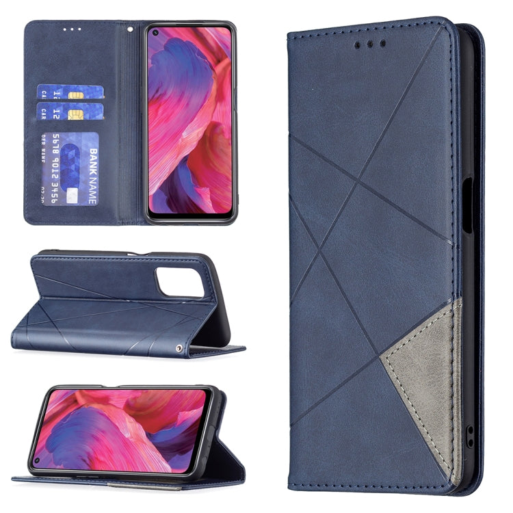For OPPO A74 5G / A93 5G / A54 5G Rhombus Texture Horizontal Flip Magnetic Leather Case with Holder & Card Slots