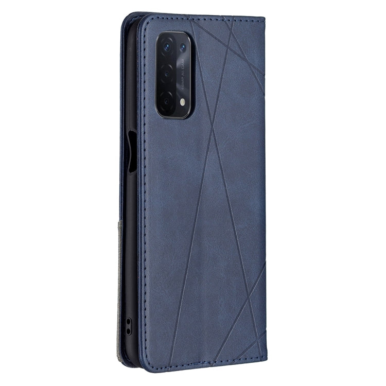For OPPO A74 5G / A93 5G / A54 5G Rhombus Texture Horizontal Flip Magnetic Leather Case with Holder & Card Slots