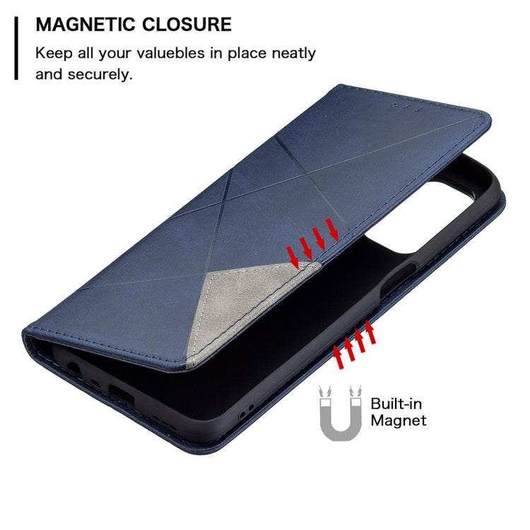 For OPPO A74 5G / A93 5G / A54 5G Rhombus Texture Horizontal Flip Magnetic Leather Case with Holder & Card Slots