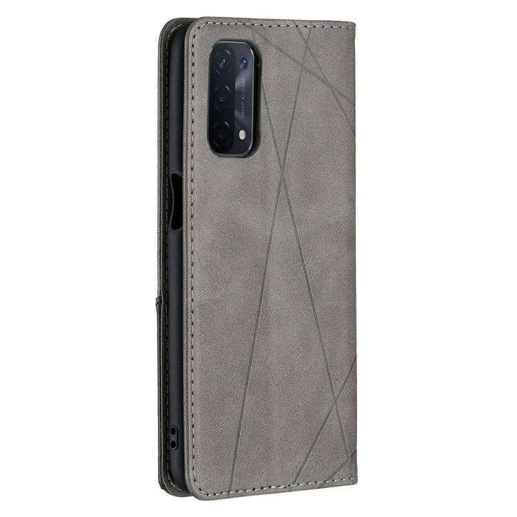For OPPO A74 5G / A93 5G / A54 5G Rhombus Texture Horizontal Flip Magnetic Leather Case with Holder & Card Slots