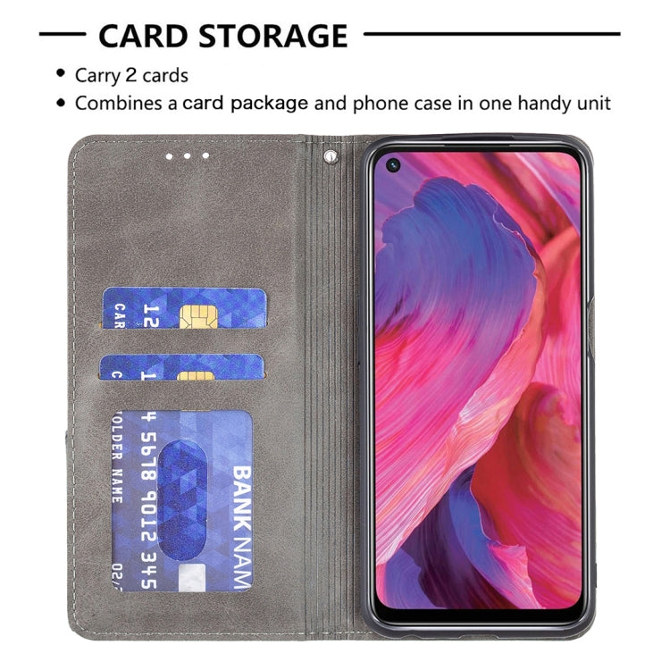 For OPPO A74 5G / A93 5G / A54 5G Rhombus Texture Horizontal Flip Magnetic Leather Case with Holder & Card Slots