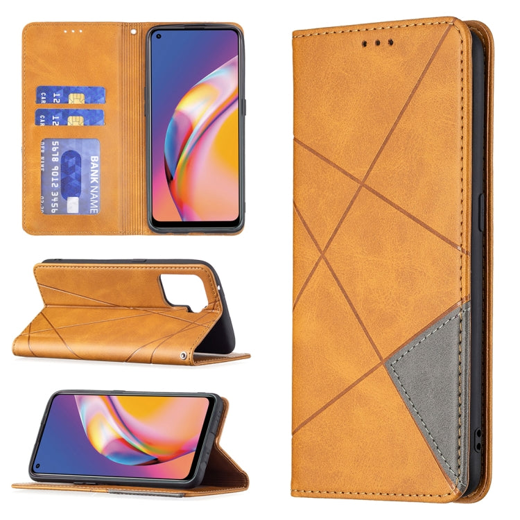 For OPPO A94 4G / Reno 5F / F19 Pro Rhombus Texture Horizontal Flip Magnetic Leather Case with Holder & Card Slots