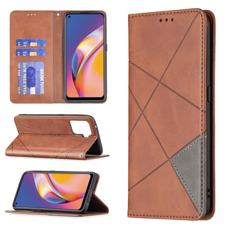 For OPPO A94 4G / Reno 5F / F19 Pro Rhombus Texture Horizontal Flip Magnetic Leather Case with Holder & Card Slots