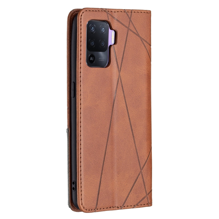 For OPPO A94 4G / Reno 5F / F19 Pro Rhombus Texture Horizontal Flip Magnetic Leather Case with Holder & Card Slots