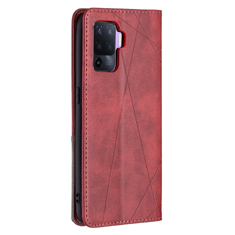 For OPPO A94 4G / Reno 5F / F19 Pro Rhombus Texture Horizontal Flip Magnetic Leather Case with Holder & Card Slots